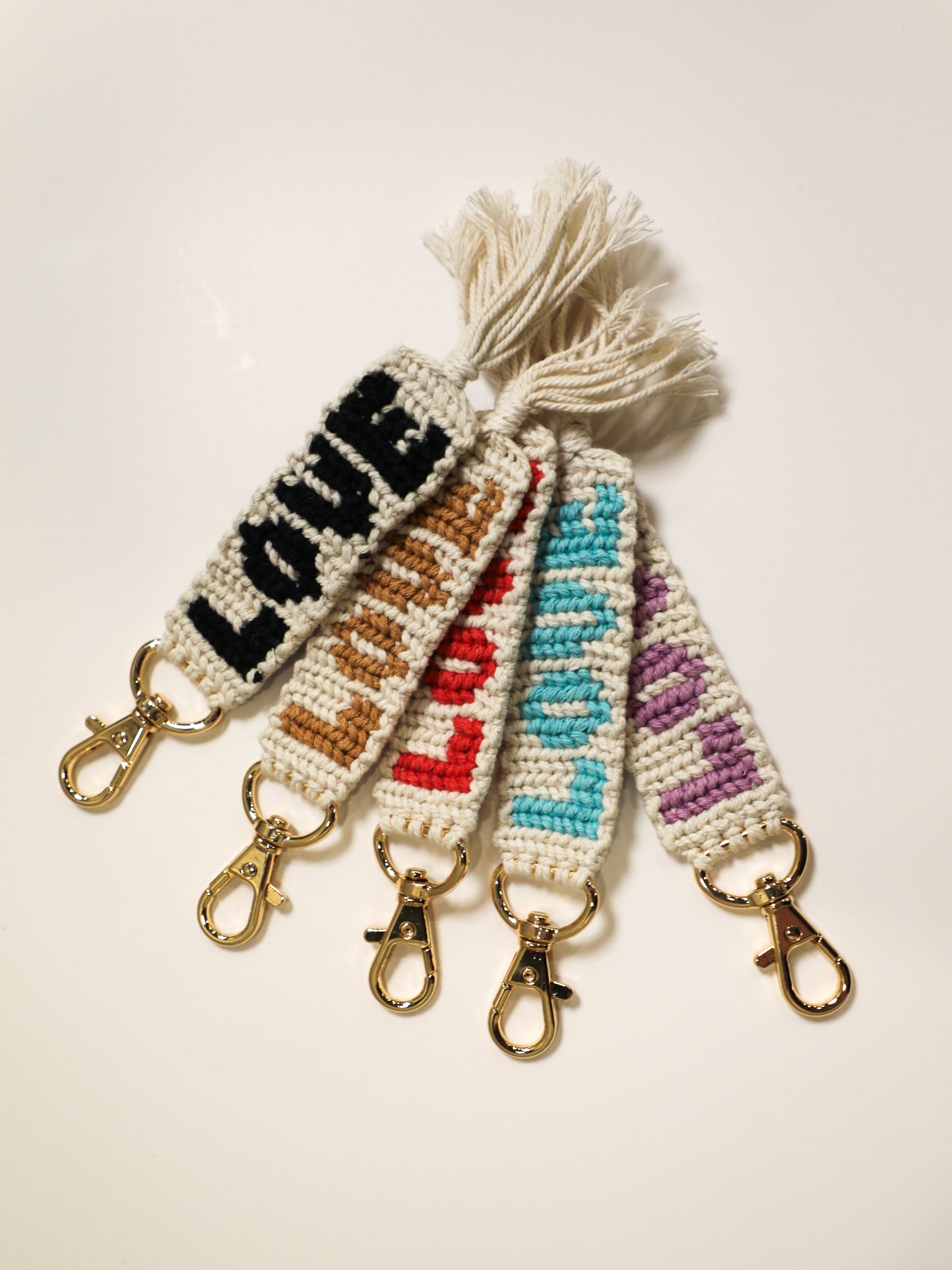 Macrame LOVE Tassel Keychain