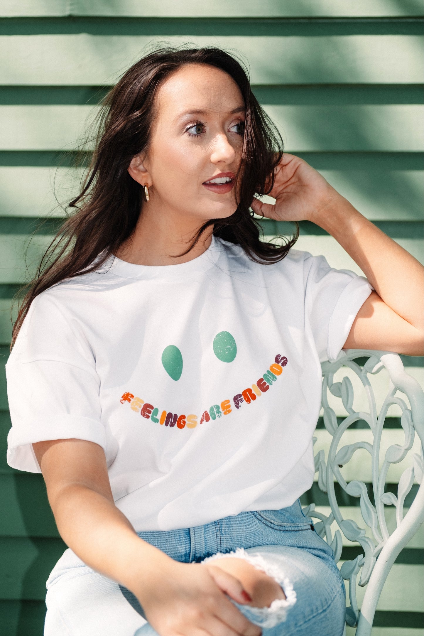 Feelings Are Friends Heavyweight Tee - White with Multi-Color Text