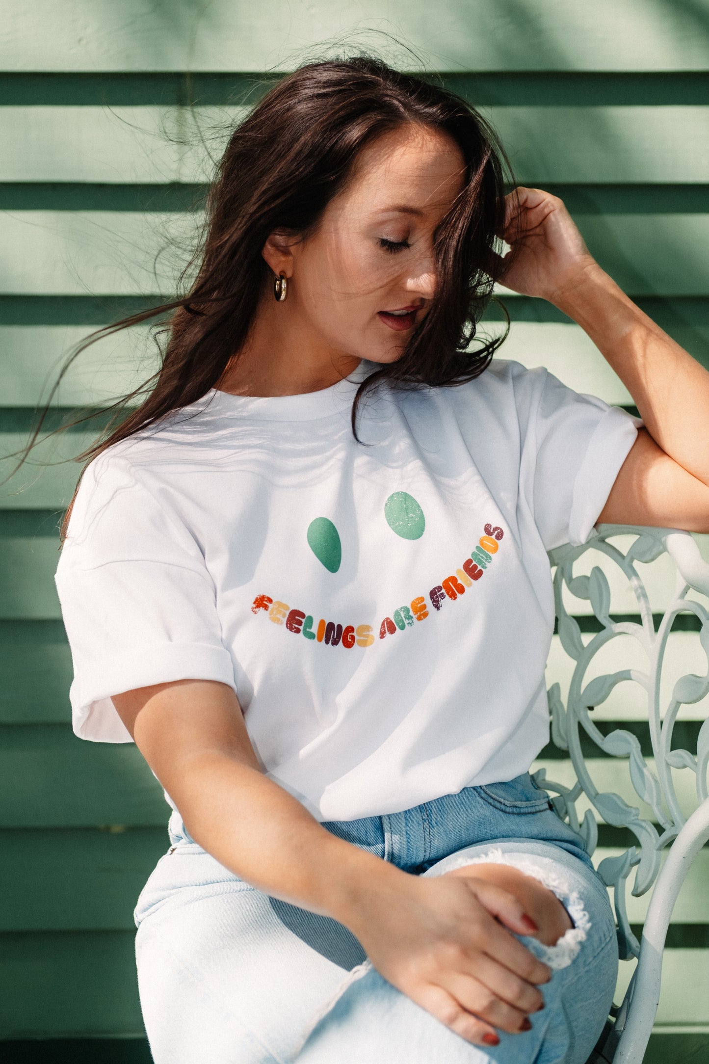 Feelings Are Friends Heavyweight Tee - White with Multi-Color Text