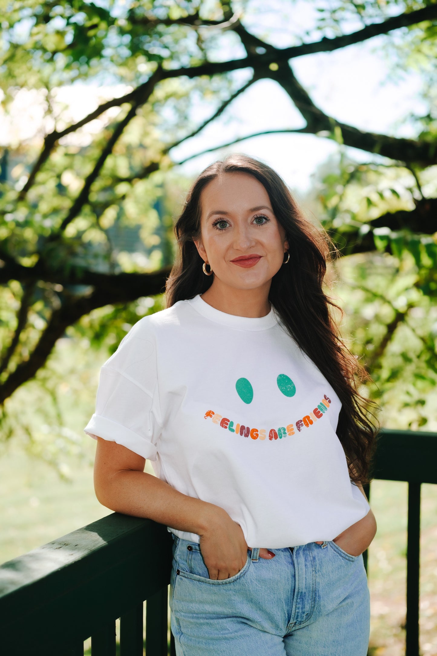 Feelings Are Friends Heavyweight Tee - White with Multi-Color Text