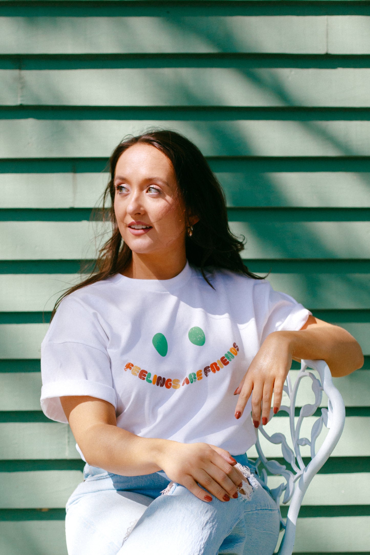 Feelings Are Friends Heavyweight Tee - White with Multi-Color Text